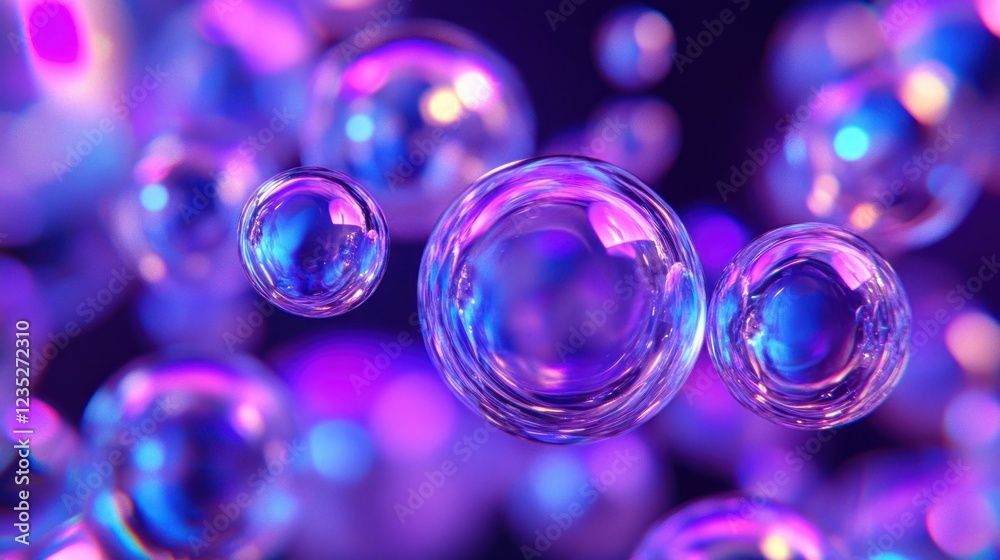 Poster Abstract image of vibrant iridescent bubbles floating