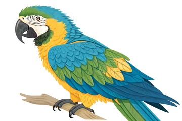 Fototapeta premium Vibrant Blue Gold Macaw Parrot Bird on Branch Illustration
