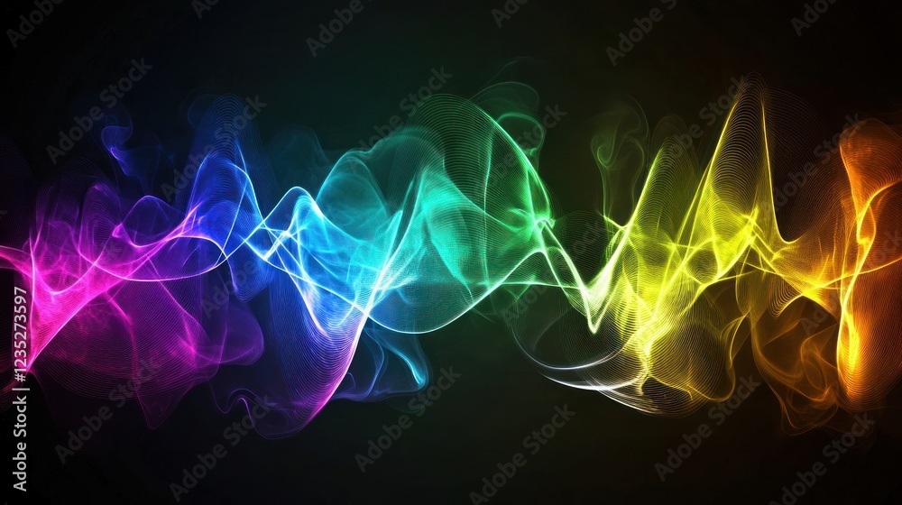 Poster Abstract Colorful Waves Flowing Dynamically Across Dark Background
