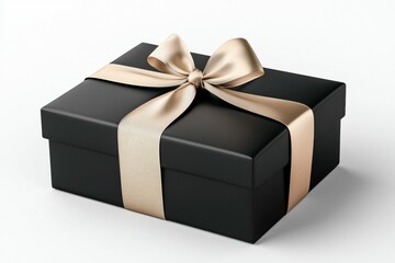 Black box with a gold ribbon tied around it