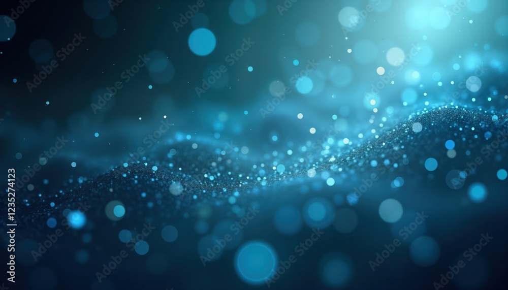 Poster abstract digital art. sparkling, ethereal scene with floating blue particles. modern design suitable