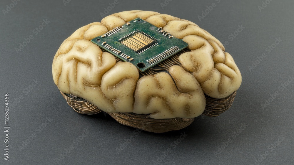 Poster A model brain with a microchip implanted inside