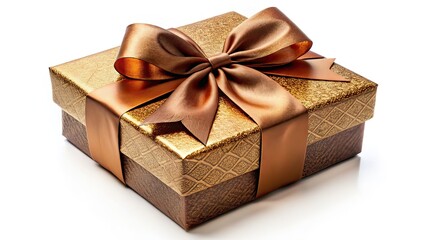Obraz premium Elegant Gift Box, Brown Bow, Panoramic, White Background, AI Photography