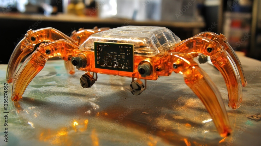 Poster Amber Transparent Robotic Spider Model On Display