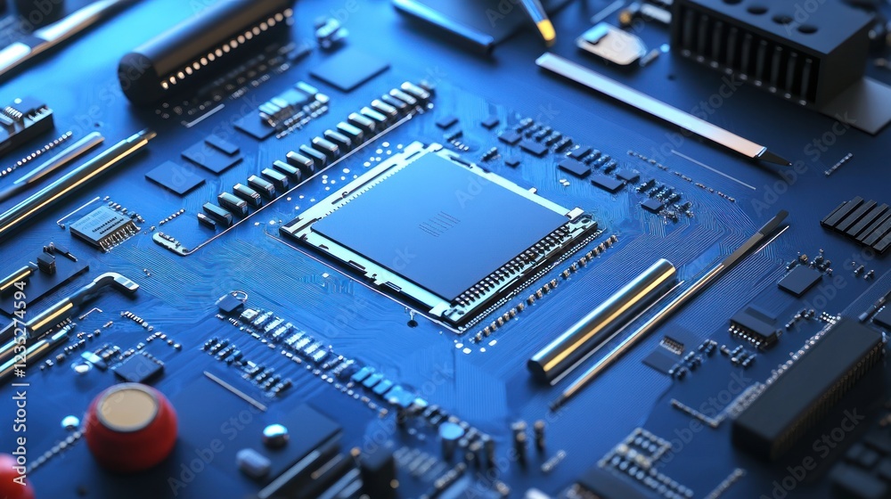 Poster detailed closeup of a modern computer circuit board