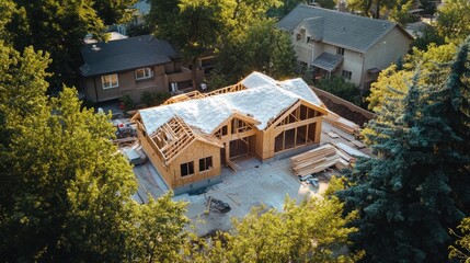 Aerial View of a New House Under Construction
