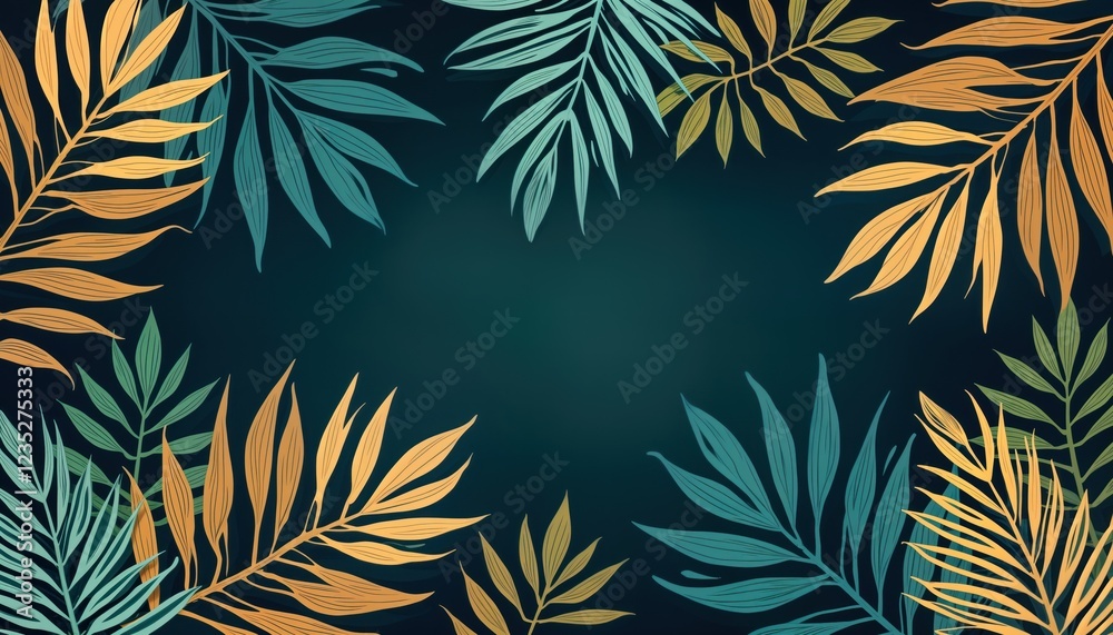 Aufkleber colorful pattern with various tropical leaves. elegant design with vibrant colours. unique leaf form