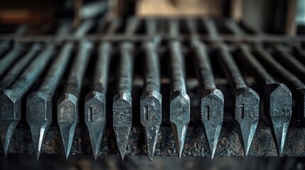 Many Metal Punches Aligned In A Row