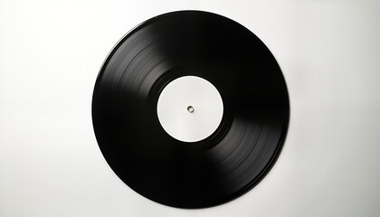 Obraz premium Vintage vinyl record on plain white background. Classic audio format. Simple minimalist design. Music lovers appreciate retro style. Trendy nostalgic music items. Ideal for old-fashioned audio items.