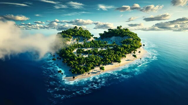Heart-shaped island in the blue ocean, a unique and romantic isle concept, Ai Generated