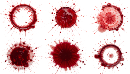 Set of blood drops and stains, cut out on white background.
