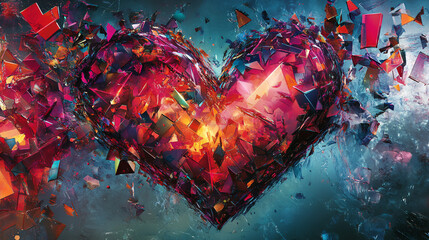 Abstract Geometric Heart with Vibrant Colors, Faceted Crystal Texture, and a Modern Valentine's Day Aesthetic
