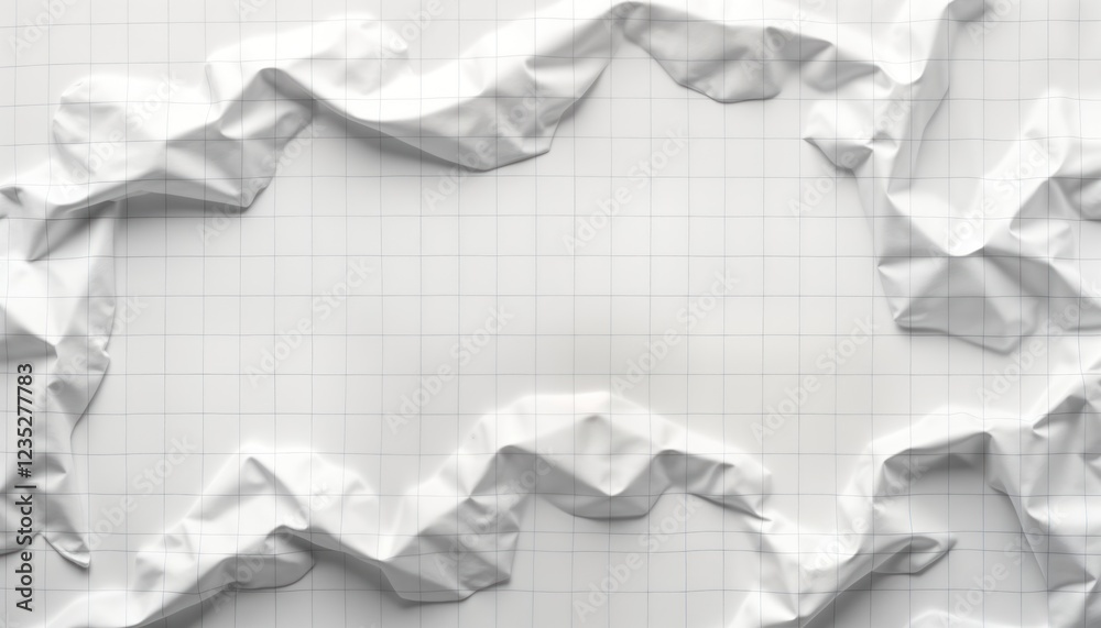 Aufkleber Abstract white crumpled graph paper texture. Wrinkled paper sheet with faint grid lines. Ideal for backgrounds design elements. Geometric pattern. Suitable for creative projects, artistic purposes.