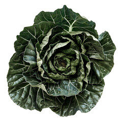 Fototapeta premium A whole cabbage with tightly wrapped green leaves, isolated on a white background