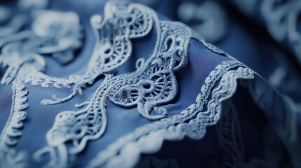 Obraz premium A close-up of a delicately folded royal blue fabric, revealing intricate details and a velvety texture