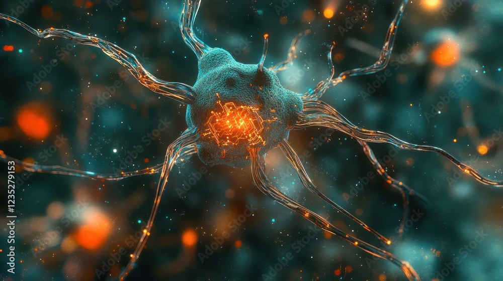 Aufkleber Neuron Cell Artistic Rendering Microscopic View