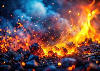 Fire Embers, Misty Smoke, High Depth of Field, Background