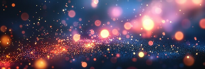 Obraz premium Sparkling glitter bokeh lights, dark background, festive