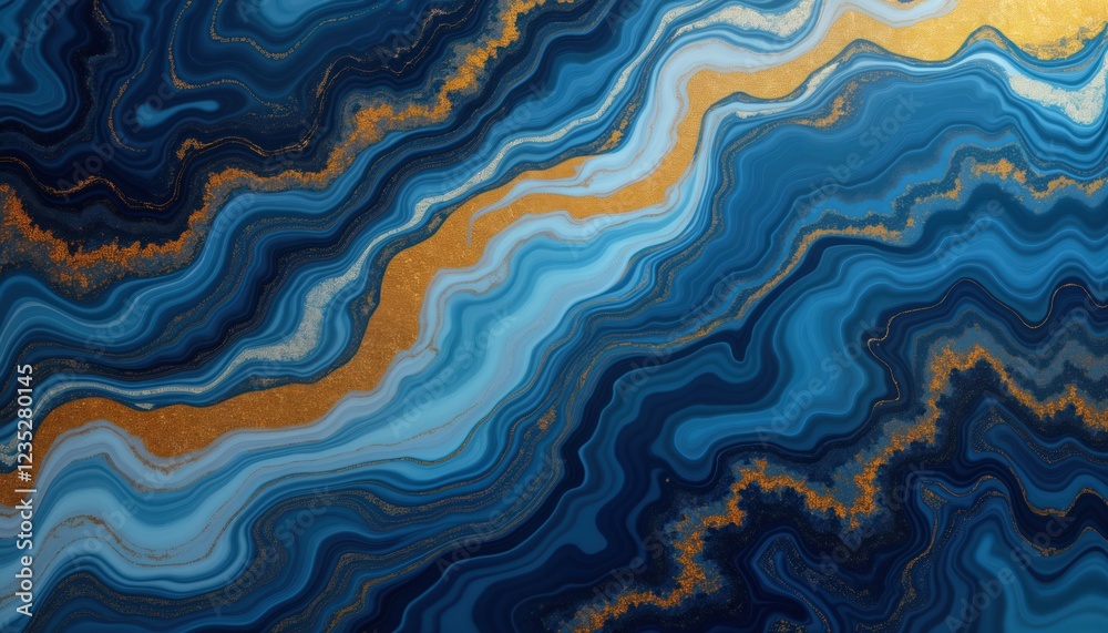 Aufkleber Abstract design with flowing blue, gold marble patterns. Luxury design ideas for backgrounds wallpapers. Modern artistic style with sophisticated, elegant look. Fluid liquid patterns create dynamic