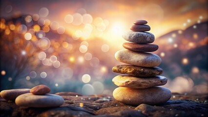 Obraz premium Double Exposure Stacked Stones: Mystical Nature Photography, Isolated Background