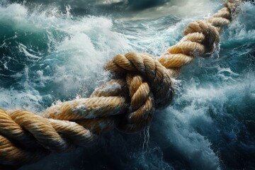 Strong rope knot endures raging ocean waves