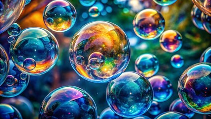 Dozen Blue Physics-Defying Bubbles: Satisfying Bouncy Animation Double Exposure Stock Photo