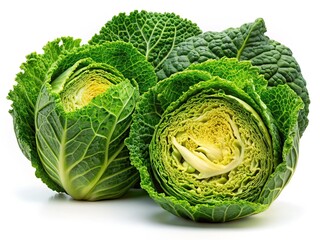 Obraz premium Fresh Green Cabbage, White Background, Food Photography