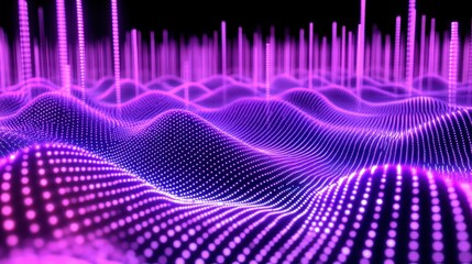 Abstract Purple Digital Wave Landscape With Vertical Lines