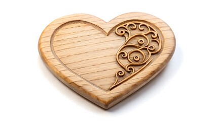 Wooden Heart Ornament with Carved Design
