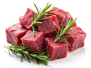 Fresh Raw Beef Cubes with Rosemary - Gourmet Food Photography