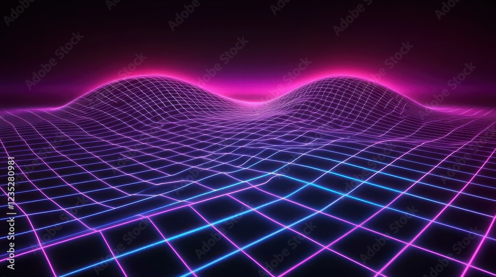 Poster neon grid landscape synthwave retro waves