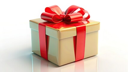 Obraz premium Gift Box Red Ribbon White Background - AI Photo