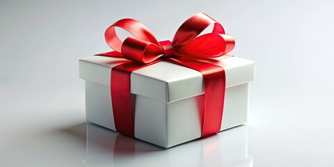 Obraz premium Gift Box, Red Ribbon, Architectural Photography, White Background, Minimalist, Elegant