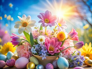 Obraz premium Drone Macro Spring Easter Flowers: Close-up Floral Design with Copy Space for Springtime Celebrations