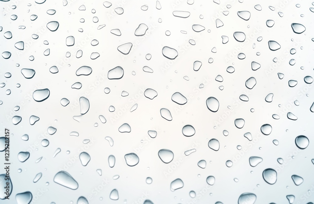 Aufkleber clear water droplets form various shapes on plain white surface. water drops create eye-catching pat