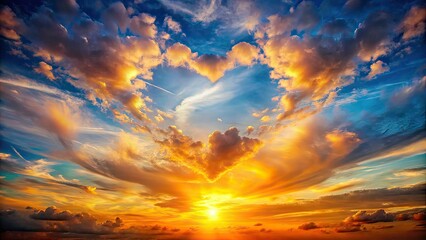 Obraz premium Golden Hour Heart Cloud Sunset Sky Photography AI Art