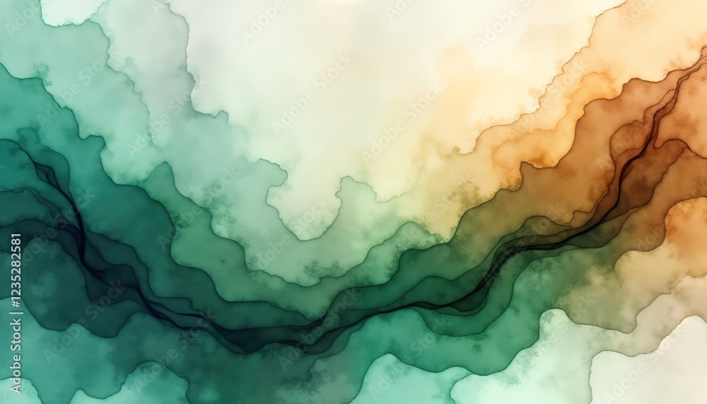 Aufkleber abstract art design with flowing watercolor patterns. green blue, brown hues create dynamic effect. 