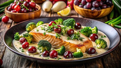 Grilled Salmon with Roasted Grapes & Broccoli - Tuscan Gourmet Seafood