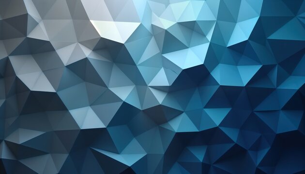 Abstract geometric background with gray, blue low-poly triangles. Modern design template with 3D effect. Excellent for presentations banners. Creative graphic pattern suitable for tech business - Powered by Adobe