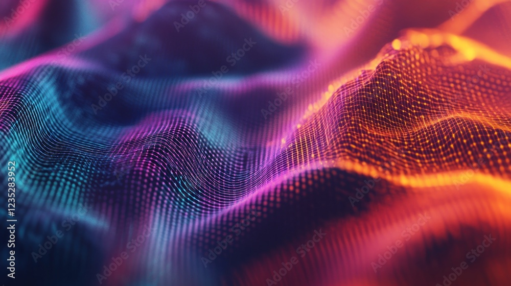 Poster Abstract Digital Waveform Neon Grid Pattern