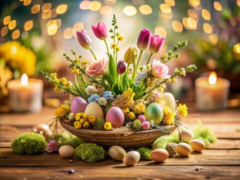 Elegant Handmade Easter Decoration in Upscale Setting - Tilt-Shift Photography