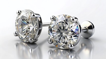 Elegant Twin Diamond Stud Earrings Isolated on White Background