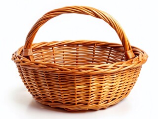 Obraz premium Empty Wicker Basket Isolated on White Background - Perfect for Product Displays & Crafts