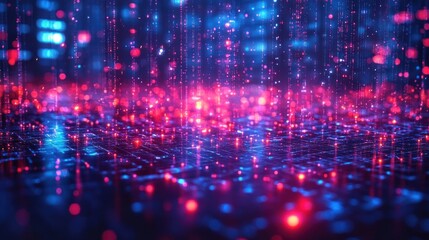Fototapeta premium Digital rain falling on circuit board, futuristic background