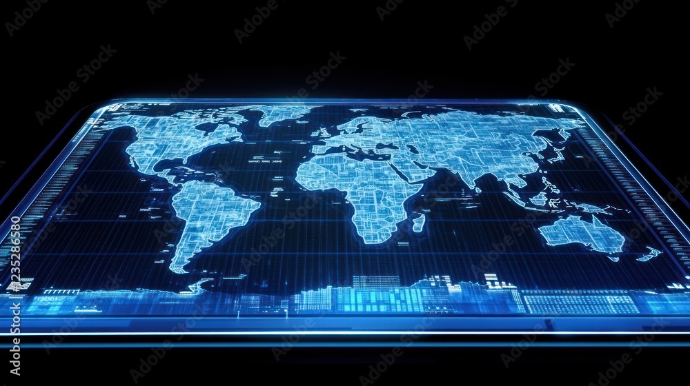 Poster Futuristic Digital World Map Display Interface