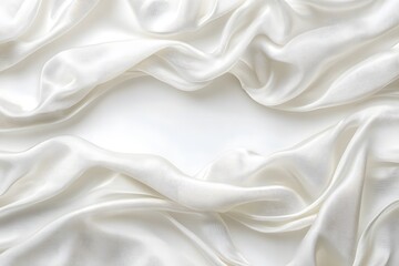 Obraz premium Luxurious Draped Cream Silk Fabric Elegant Soft Texture White Background