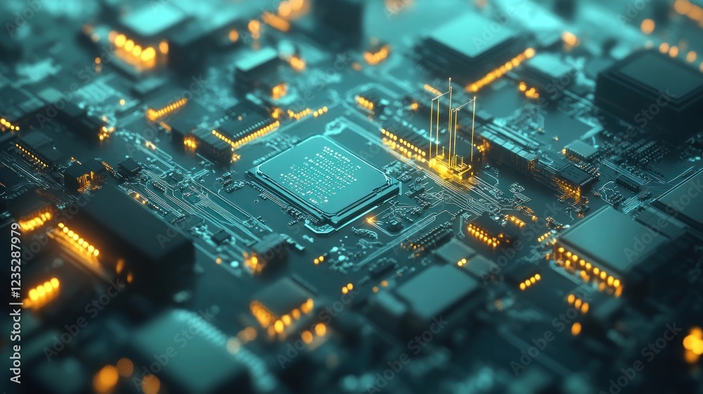 Poster Illuminated Central Processing Unit On Circuit Board