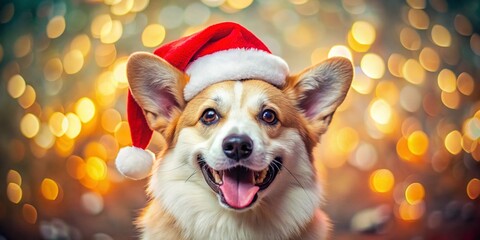 Festive Corgi Christmas Watercolor Drone Photo: Happy Dog in Santa Hat