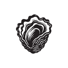 Black Color Oyster silhouette design Vector Illustration, Solid White Background (5).eps