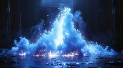 Fototapeta premium A blue explosion of water and smoke is in the air